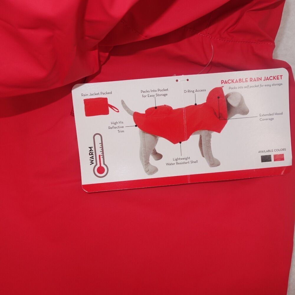 NEW Kong Packable Dog Rain Coat Jacket with Hood RED Size Medium  17"-20" - Picture 3 of 7